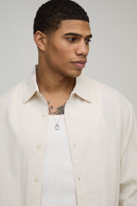 Oversized Boxy Long Sleeve Linen Blend Shirt - Image 3