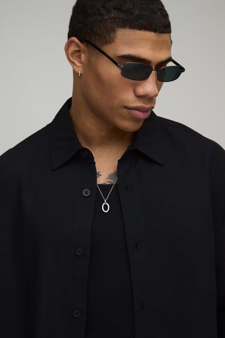 Oversized Boxy Long Sleeve Linen Blend Shirt - Image 3