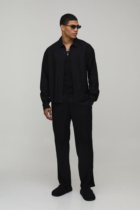Oversized Boxy Long Sleeve Linen Blend Shirt - Image 4