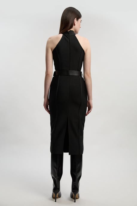 Bandage High Neck Buckle Trim Midi Dress - Image 4