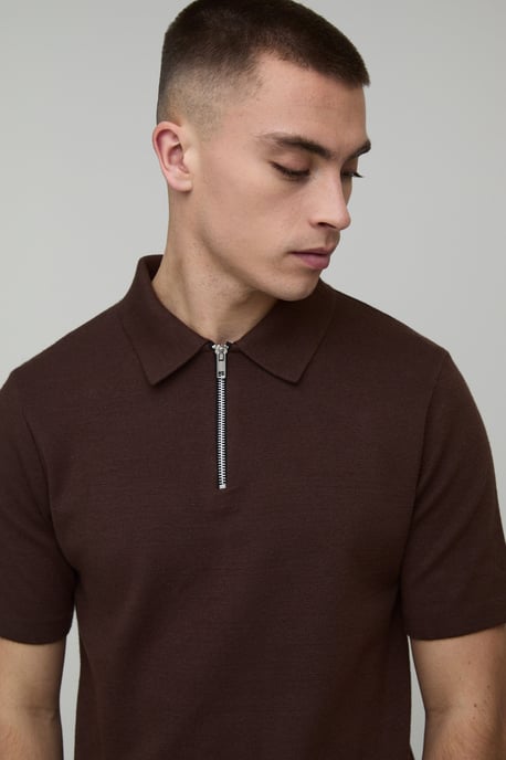Muscle Fit Soft Touch 1/4 Zip Knitted Polo - Image 3