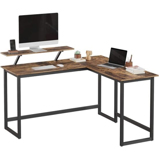 MAZAZU Hoekbureau industrieel – bruin – 140 × 130 × 76 cm - Image 1