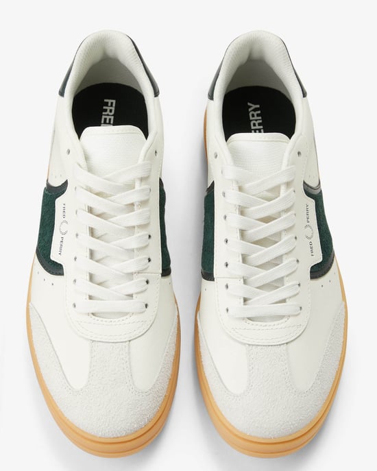 B4 Fred Perry B4 Mens Textured Leather/Suede Trainers Trainers in Ivory - Image 2