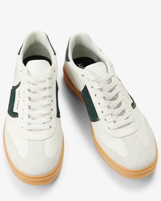 B4 Fred Perry B4 Mens Textured Leather/Suede Trainers Trainers in Ivory - Image 5