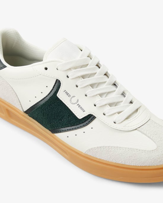B4 Fred Perry B4 Mens Textured Leather/Suede Trainers Trainers in Ivory - Image 6