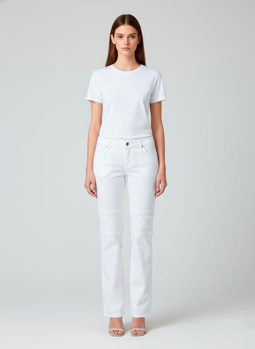 Slim-Fit White Pants with Subtle Knee Detailing - Image 2