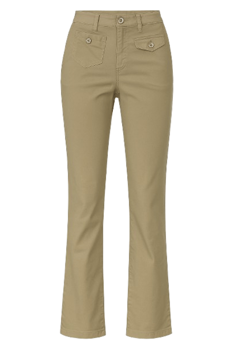 Tailored High-Waist Beige Pants with Flap Pocket Detail - Image 1