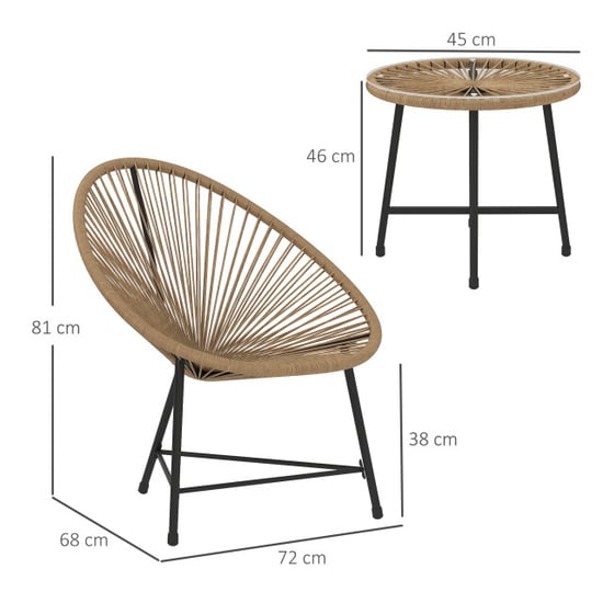 4goodz Outsunny 3-delige tuinmeubelset, rattan stoelen- licht - Image 2
