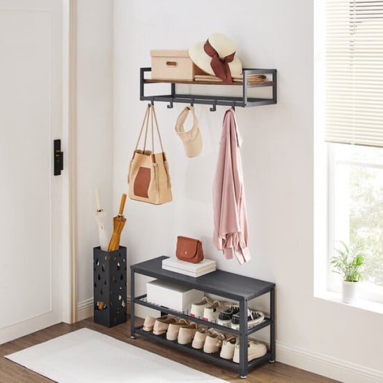 MAZAZU Wandkapstok – houten plank & 6 haken – bruin/ – 80 cm breed - Image 1