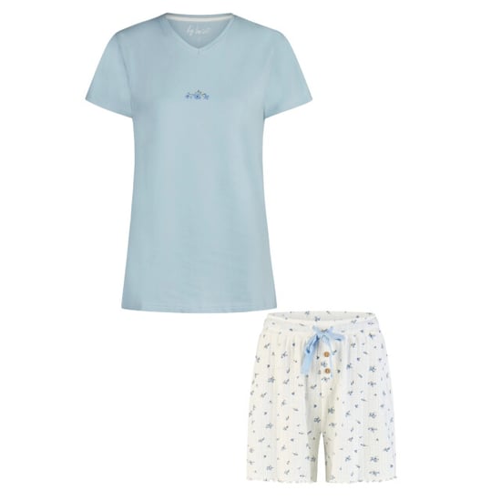 By Louise Dames korte pyjama set shortama lichtblauw/wit gebloemd - Image 1