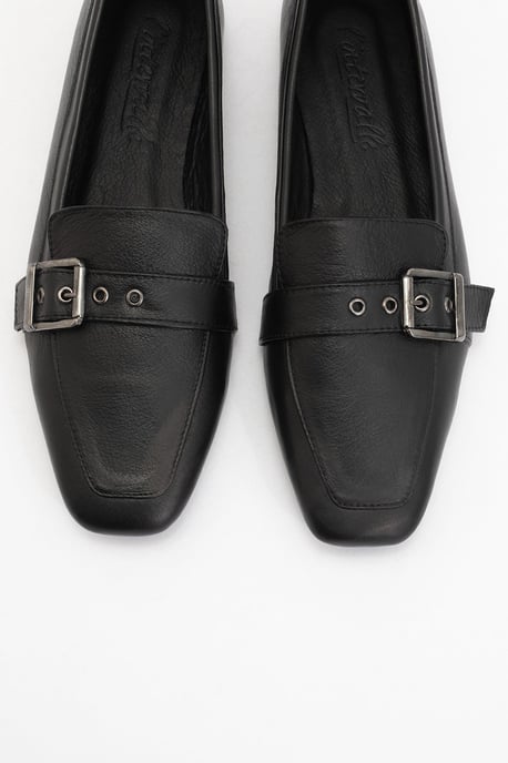 Noir Leren Plat Loafers Dames - Image 2
