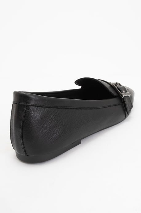 Noir Leren Plat Loafers Dames - Image 3