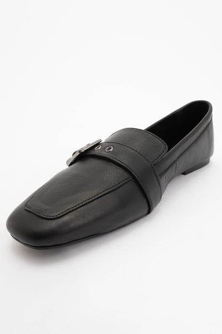Noir Leren Plat Loafers Dames - Image 4