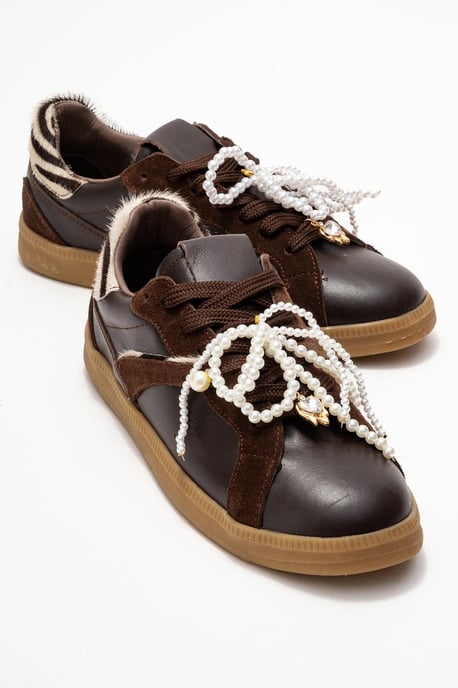 Taren Leren Parel Gesp Sneakers Dames - Image 1