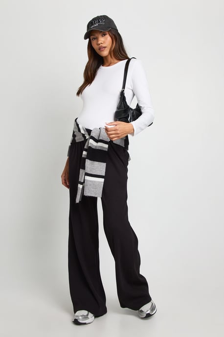 Maternity Basic Rib Wide Leg Trouser - Image 1