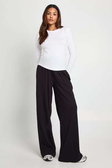 Maternity Basic Rib Wide Leg Trouser - Image 3