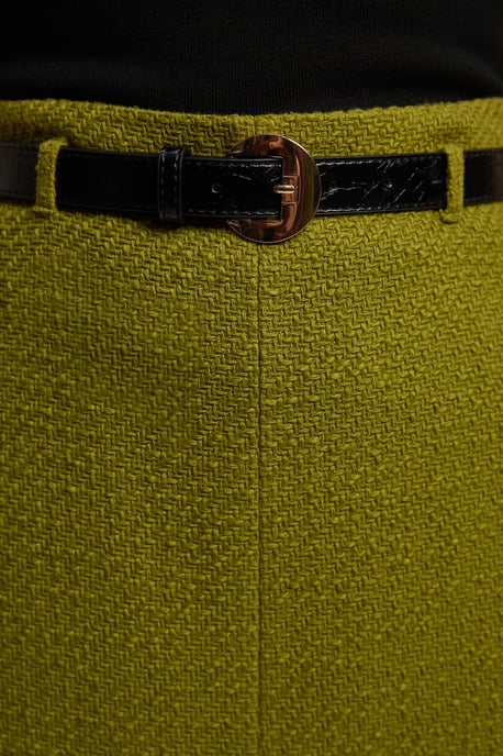 Textured Tweed Belted Tailored Pencil Skirt - Image 3