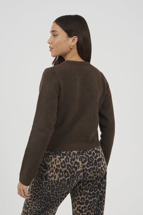 Chocolate Soft Touch Crew Neck Cardigan - Image 2