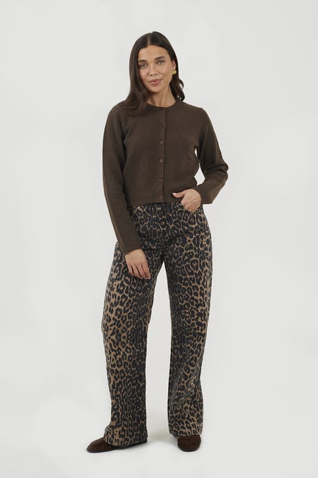 Chocolate Soft Touch Crew Neck Cardigan - Image 3