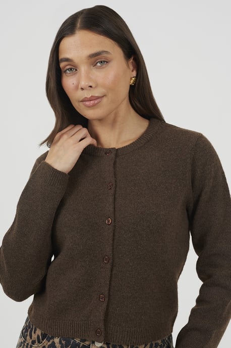 Chocolate Soft Touch Crew Neck Cardigan - Image 4