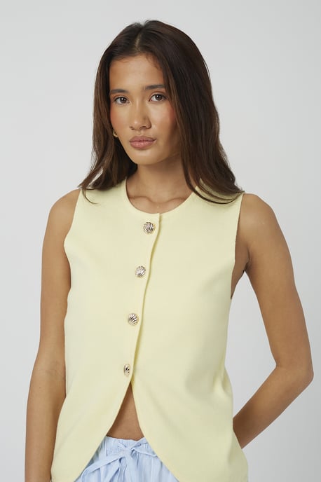 Yellow Crew Neck Knitted Waistcoat - Image 4
