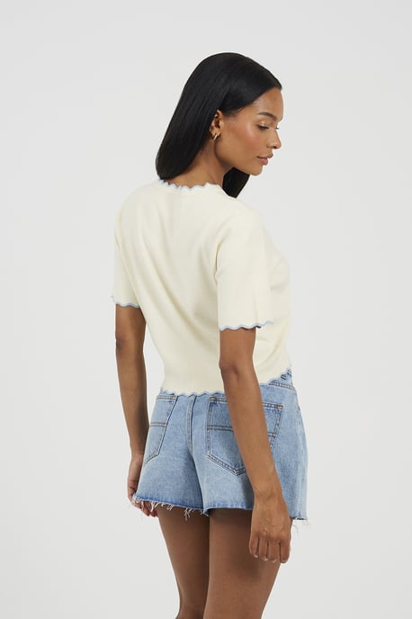 Ivory Short Sleeve Cardigan With Lemon Embroidery - Image 2