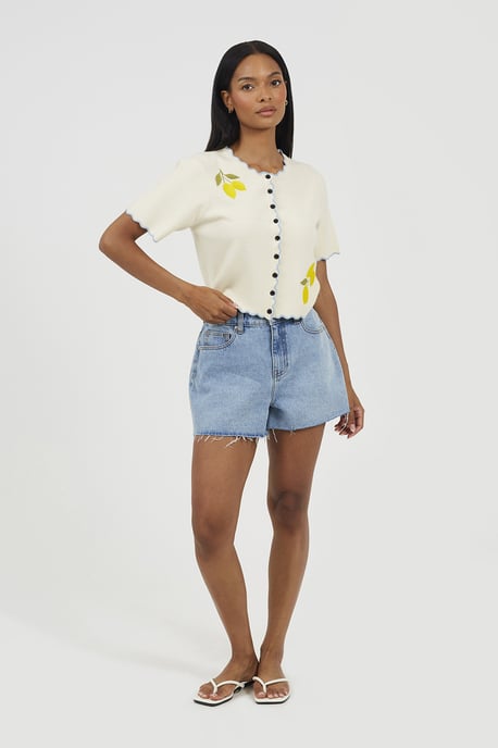 Ivory Short Sleeve Cardigan With Lemon Embroidery - Image 3