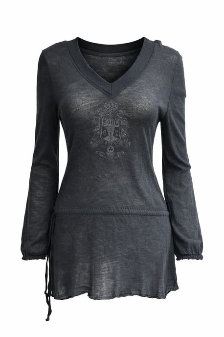 Vintage top met V-hals en lange mouwen - Image 1
