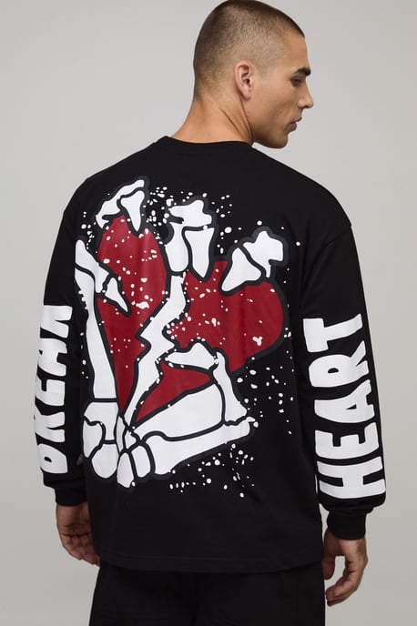 Black Oversized Long Sleeve Heart T-Shirt - Image 1