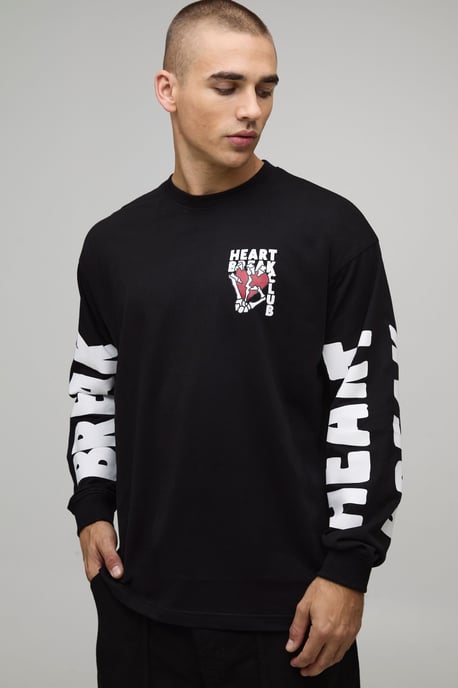 Black Oversized Long Sleeve Heart T-Shirt - Image 3