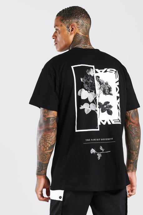 Oversized Floral Photo Back Print T-Shirt - Image 1