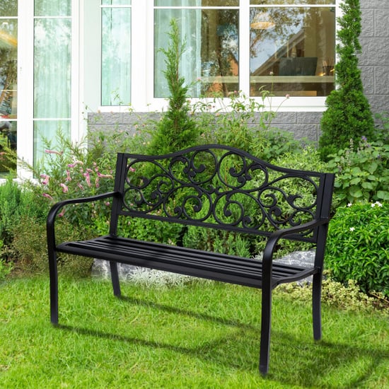 4goodz Stalen tuinbank met gietijzer armleuningen 127x60x89cm - Image 5