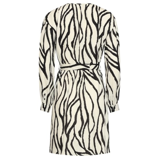 Smashed Lemon Knielange jurk met zebra print en ceintuur in off-white en zwart | - Image 5