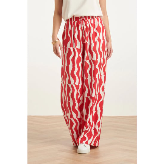 Smashed Lemon Wijde broek met rood-witte golvende print | - Image 2