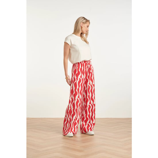 Smashed Lemon Wijde broek met rood-witte golvende print | - Image 4