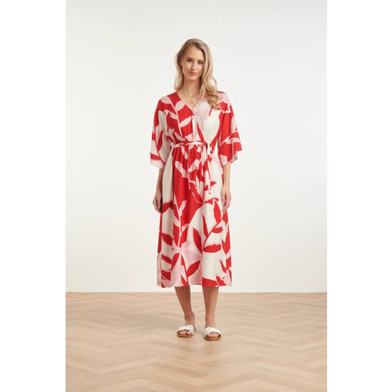 Smashed Lemon Maxi-jurk met rood en roze botanische print | - Image 1