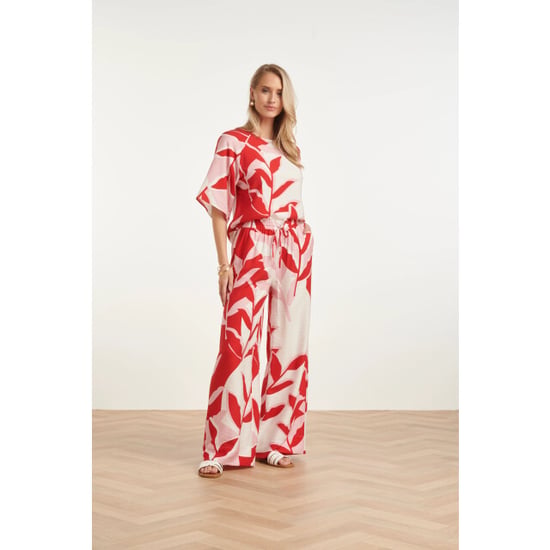 Smashed Lemon Wide leg broek met rood en roze bladprint | - Image 4