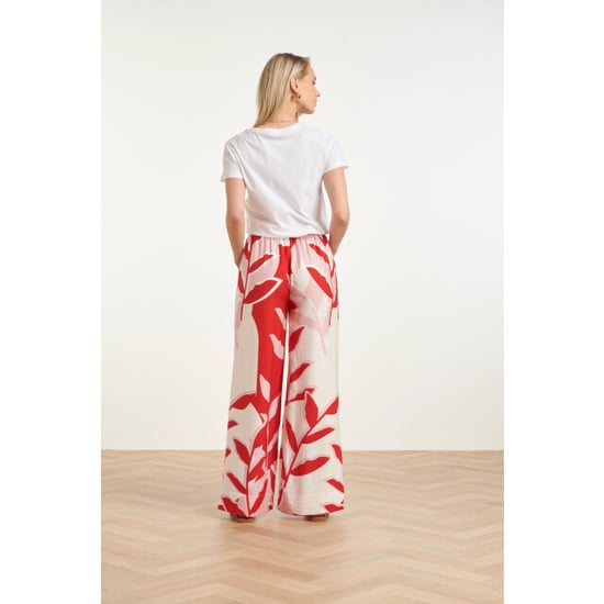 Smashed Lemon Wide leg broek met rood en roze bladprint | - Image 6