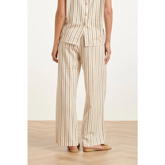 Smashed Lemon Gestreepte wide leg broek met knoopdetail | - Image 2