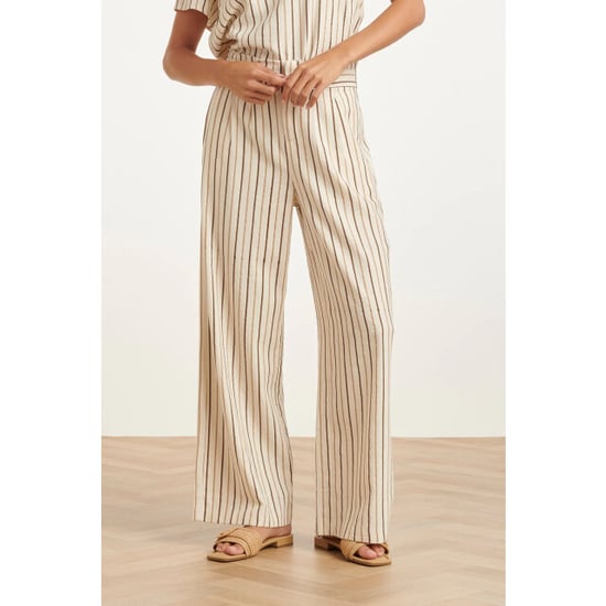 Smashed Lemon Gestreepte wide leg broek met knoopdetail | - Image 3