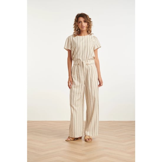 Smashed Lemon Gestreepte wide leg broek met knoopdetail | - Image 6