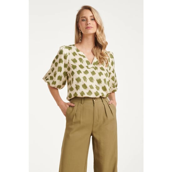 Smashed Lemon Top met groene abstracte dieren print en wijde mouwen | - Image 2