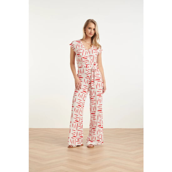 Smashed Lemon Jumpsuit met grafische streep print rood/wit | - Image 1