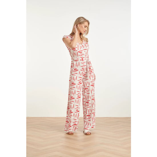 Smashed Lemon Jumpsuit met grafische streep print rood/wit | - Image 6