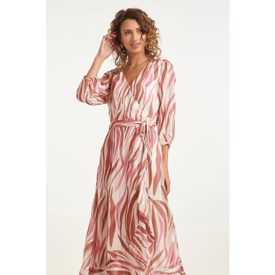 Smashed Lemon Maxi overslagjurk met roze zebra-style print | - Image 4
