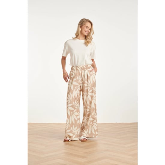 Smashed Lemon Wide leg pantalon met bloemprint beige/wit | - Image 5