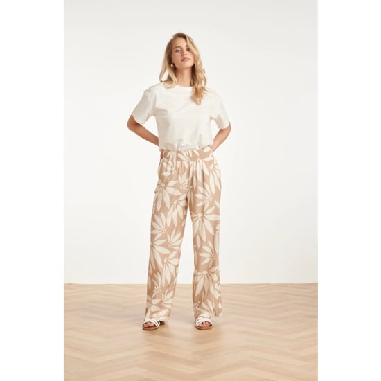 Smashed Lemon Wide leg pantalon met bloemprint beige/wit | - Image 6