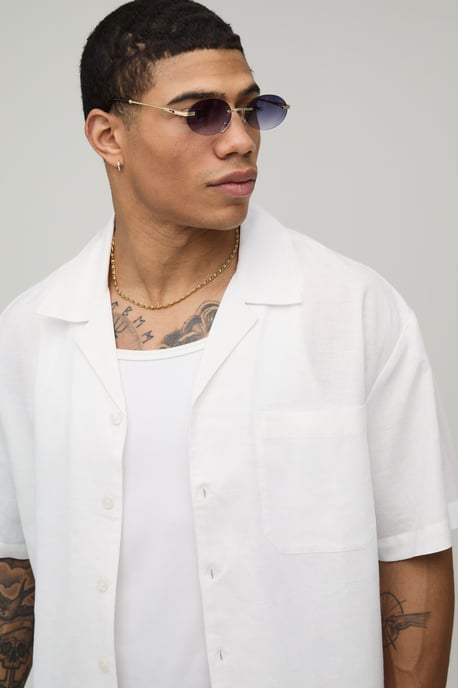 Oversized Boxy Fit Short Sleeve Linen Blend Shirt - Image 3