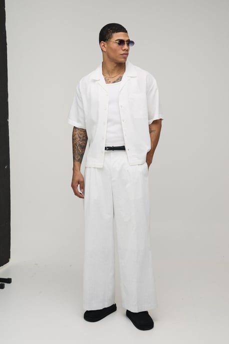 Oversized Boxy Fit Short Sleeve Linen Blend Shirt - Image 4