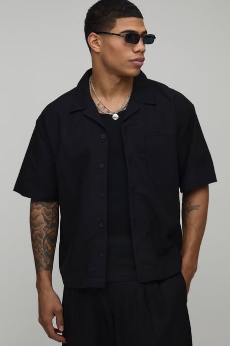 Oversized Boxy Fit Short Sleeve Linen Blend Shirt - Image 1